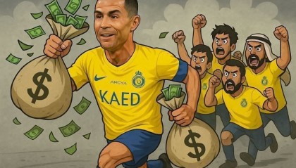 【一图流】曝C罗即将离开利雅得胜利，球迷绘制携款离开漫画